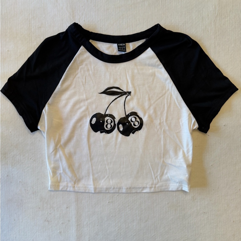 SHEIN Black and White Cherry Crop Top